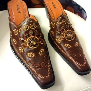 Western Embellished Brown Mules Size 10